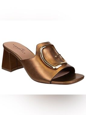 Naked Feet Metallic Bronze Buckle Open-Toe Mule